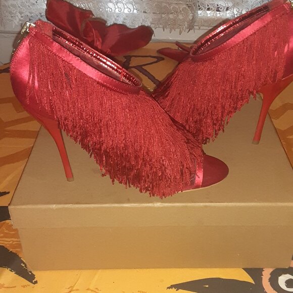 ABS Red Fringe High Heels - Picture 6 of 9